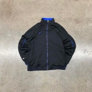 Vintage Nike Team Dri-Fit Zip Up Track Jacket Black Blue Spellout Men's Size S